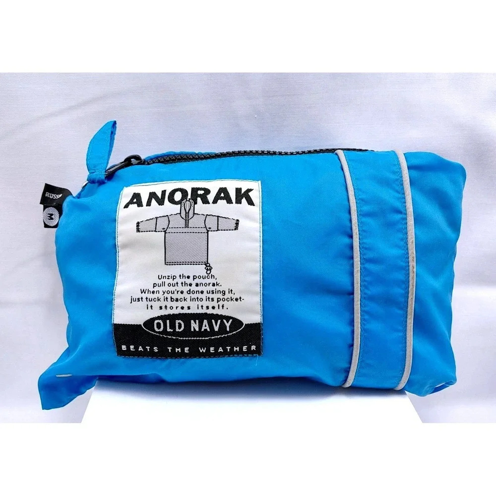 OLD NAVY Anorak Rain Jacket Self Storing‎ Blue Size Medium Made In Russia